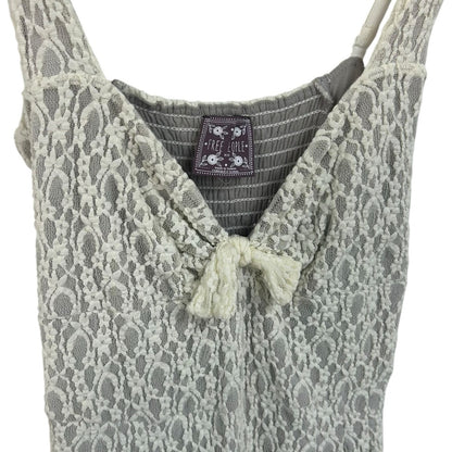 Free People Ivory Lace Bow Lined Tie Back Sleeveless Mini Dress Womens Medium