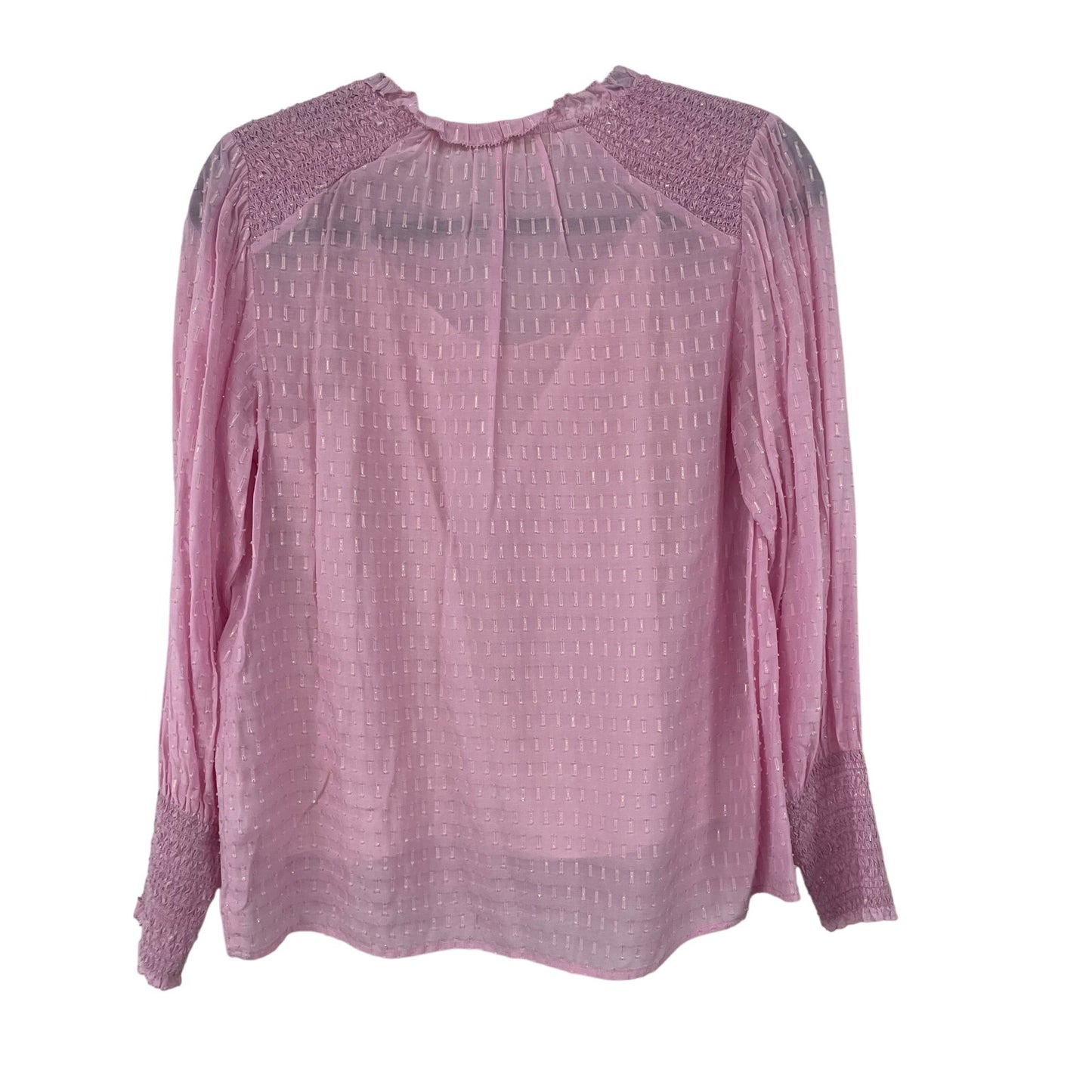 Marie Oliver Smocked Long Sleeve Tie Neck Layered Silk Blend Top Pink Size Small