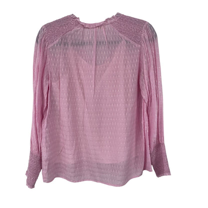 Marie Oliver Smocked Long Sleeve Tie Neck Layered Silk Blend Top Pink Size Small