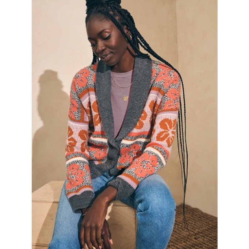 NWT $258 Faherty Sunset Shell Jacquard Topanga Canyon Cardigan Womens Size XS
