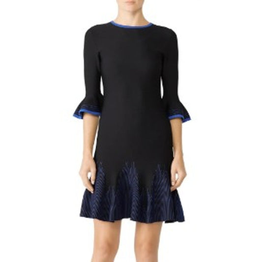 Shoshanna Bell Sleeve Black Blue Knit Pratt Sweater Dress Womens Size Small