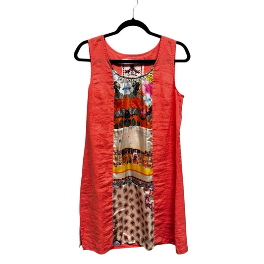 Johnny Was Coral Embroidered Sleeveless Round Neck Side Slit Tunic Womens Small