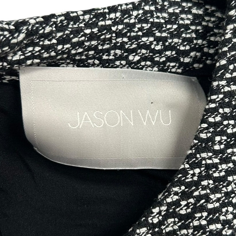 NWT Jason Wu Bone White Black Tweed Lambskin Leather Short Sleeve Dress Womens 4
