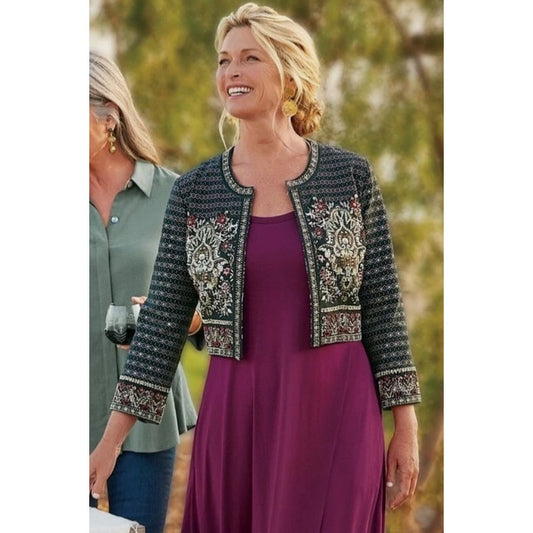 Soft Surroundings Mandala Bolero Beaded Clasp Front Cropped Jacket Womens Large