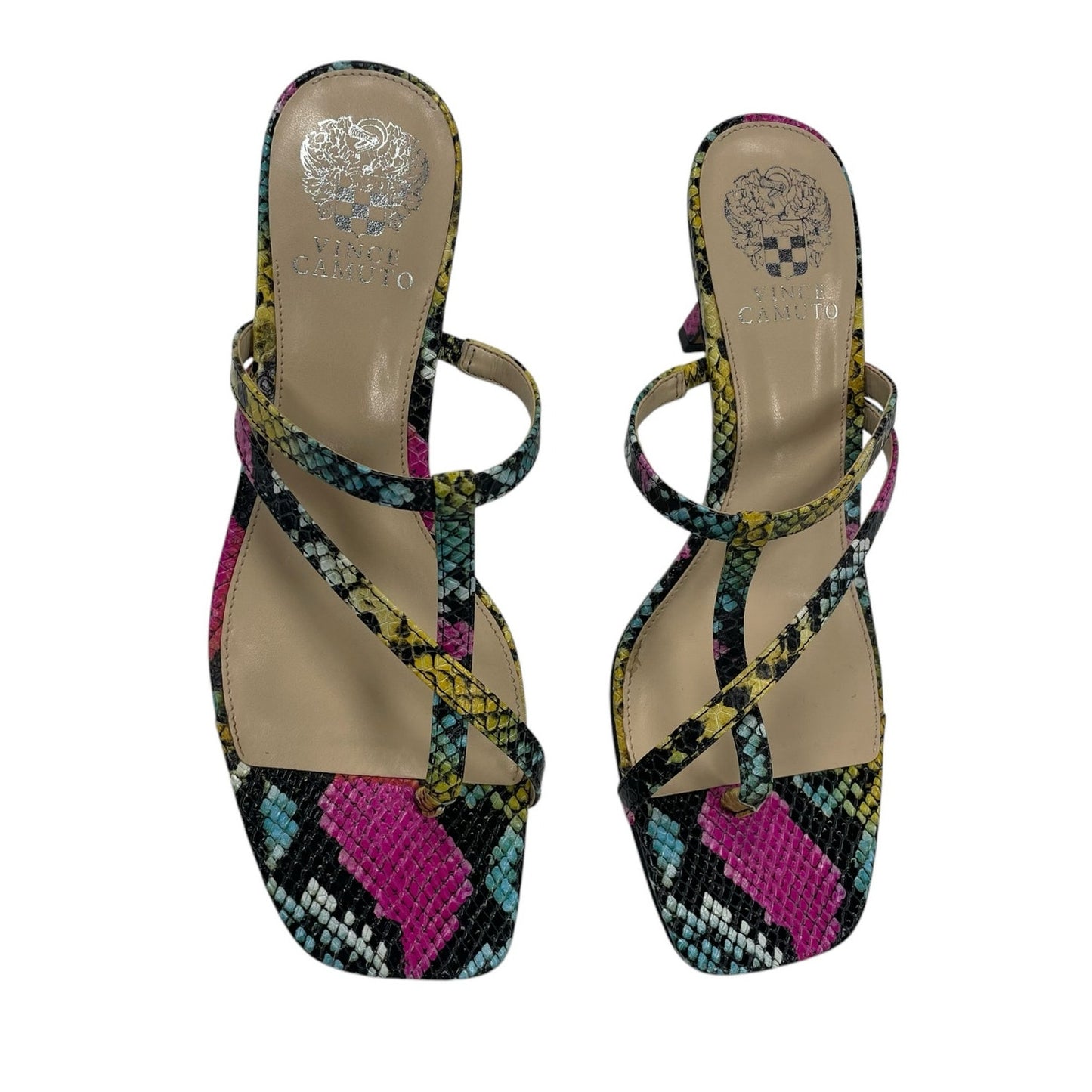 Vince Camuto Soraja Multicolor Square Toe Snakeskin Heeled Strappy Sandal Size 9