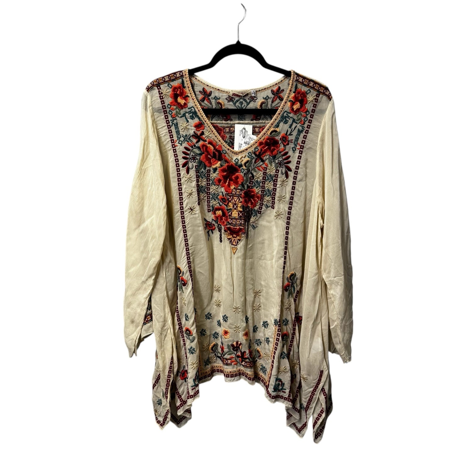 NWT Johnny Was Embroidered Floral Long Sleeve V Neck Dulci Tunic Womens 1X