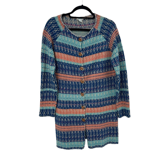 Sundance Shoreline Orange Blue Button Up Cardigan Sweater Womens Petite Small