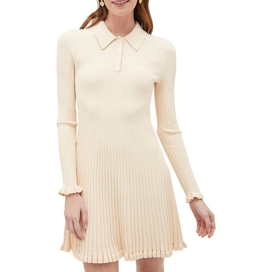 Hill House Long Sleeve Collared Ribbed Rachel Dress in Ivory Womens Size XL