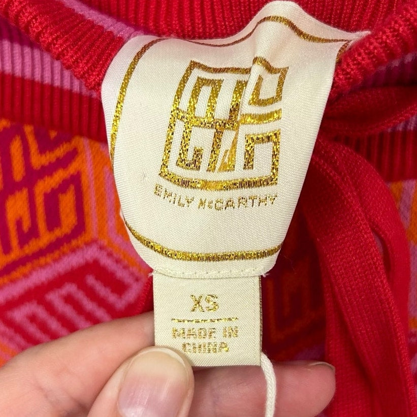 NWT Emily McCarthy Orange Pink Block Monogram Teddy Crop Trouser Womens XS