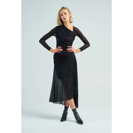 NWT Zimmermann Black Illustration Asymmetrical Gathered Midi Dress Womens US 4