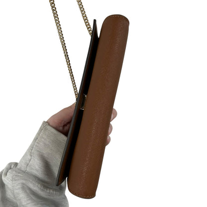 Tory Burch Brown Leather Gold Chain Fold Over Card Slot Crossbody / Clutch