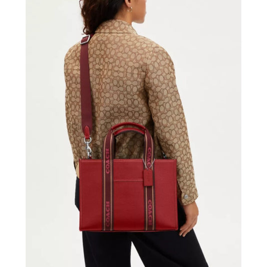 Coach Red Refined Pebbled Leather Smith Double Handle Satchel Tote Bag