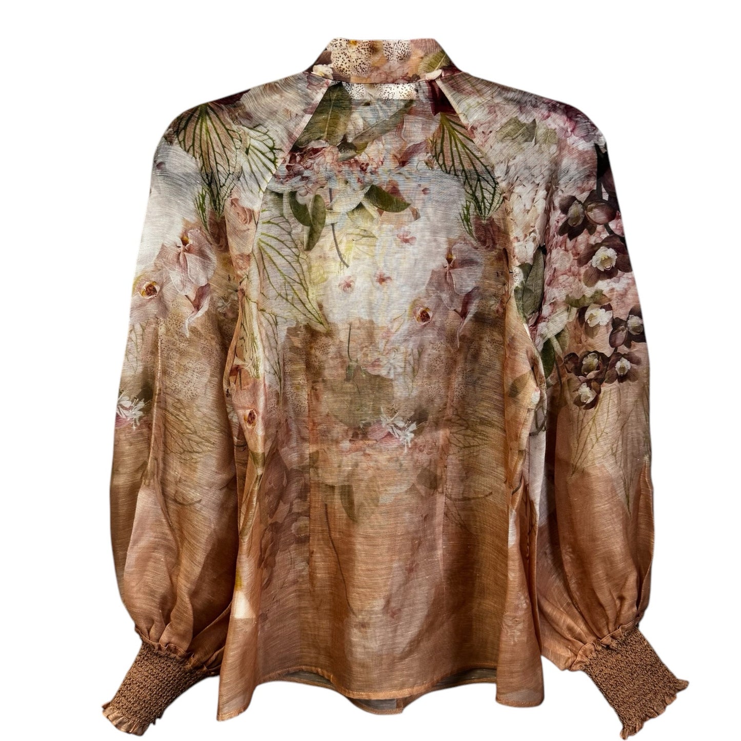NWT Zimmermann Blush Dancer Floral Long Sleeve Silk Linen Blouse Womens 1 / US 6