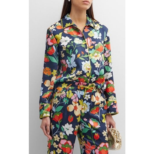 NWT Kate Spade Flower Bed Twill Button Up Shirt Blazer Blue Multi Womens XS