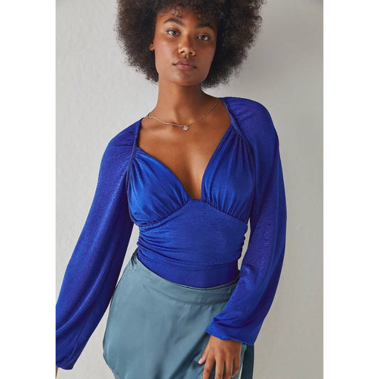 Intimately Free People Blue In Your Arms Long Sleeve Bodysuit Womens Size XS
