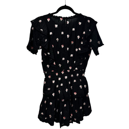 LoveShackFancy Short Sleeve Ruffle Mini Natasha Dress Black Combo Floral Size XS