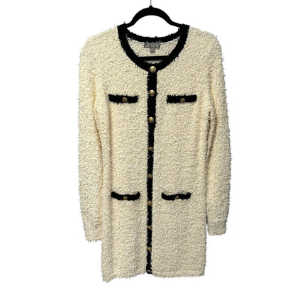 J. Crew Cream Black Textured Long Sleeve Mini Sweater Dress Womens Medium