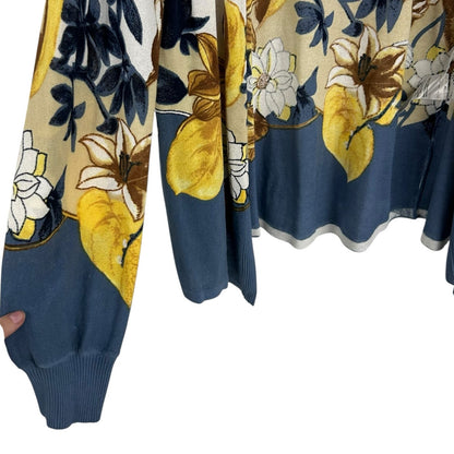 NWT Chicos White Blue Yellow Floral Print Open Front Cardigan Womens US Small