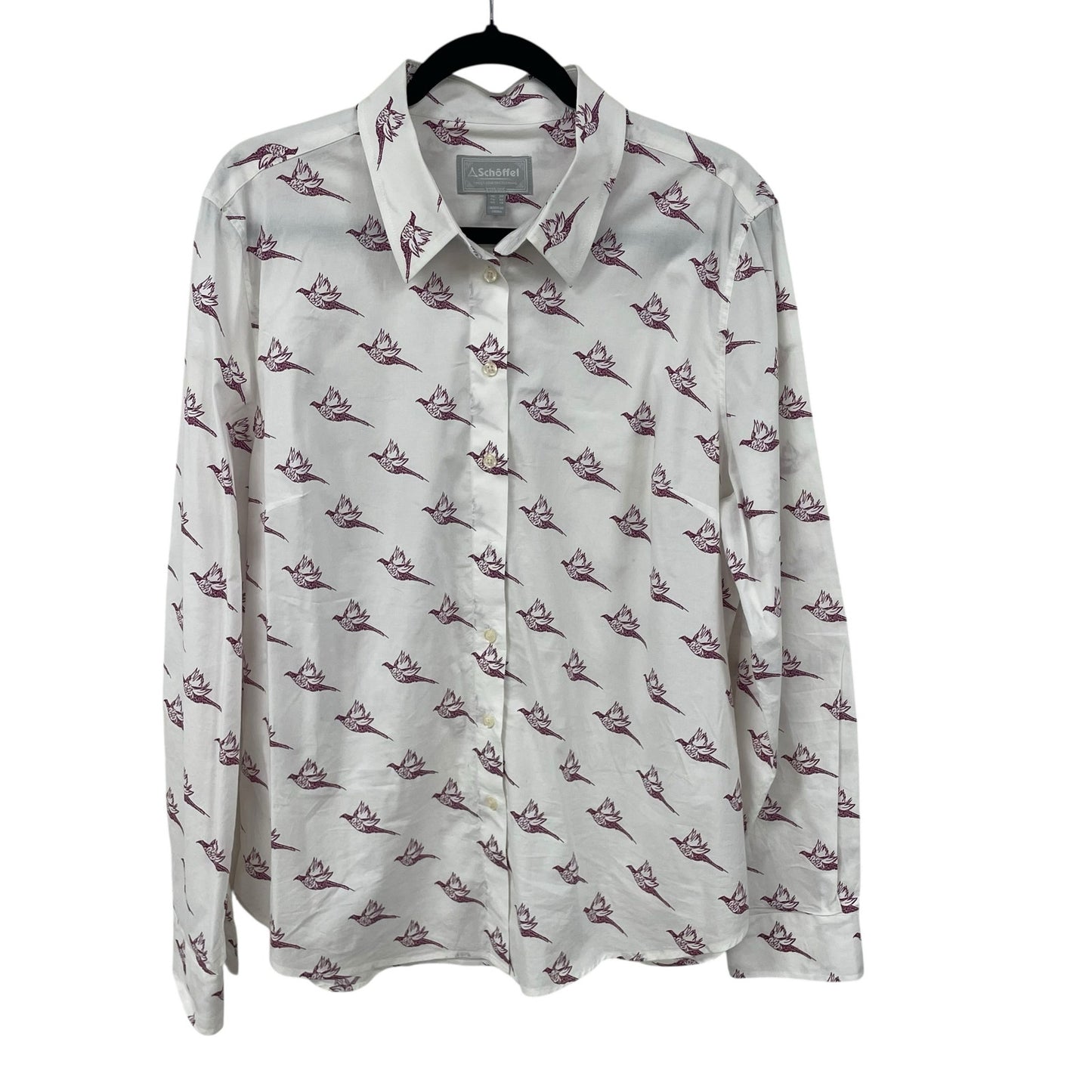 Schoffel Long Sleeve Button Up Norfolk Shirt in Fig Pheasant Womens 16 AS IS