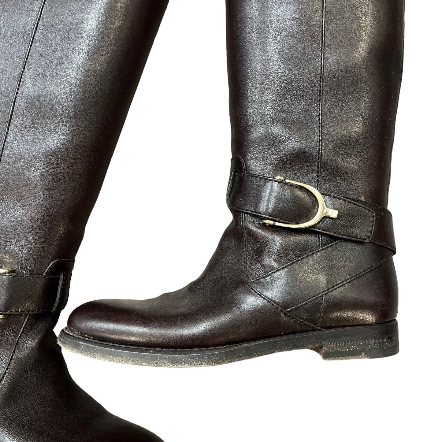 GUCCI Brown Leather Gold Harness Pull On Riding Boots 6.5