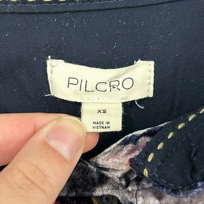 Pilcro The Hadley Purple Pink Floral Print Relaxed Button Down Velvet Womens XS