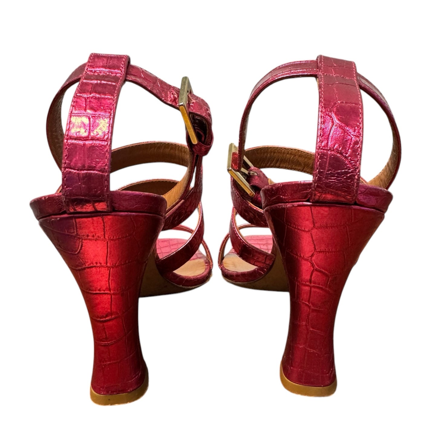 Paris Texas Pink Metallic Crocodile Embossed Leather Pumps Womens 6