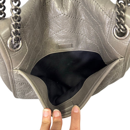 Yves Saint Laurent Fog Grey Crinkled Calfskin Monogram Niki Chain Satchel