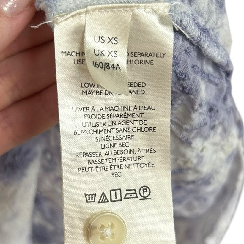 Pilcro Blue White Tie Dye Embroidered Cate Classic Button Down Top Womens XS