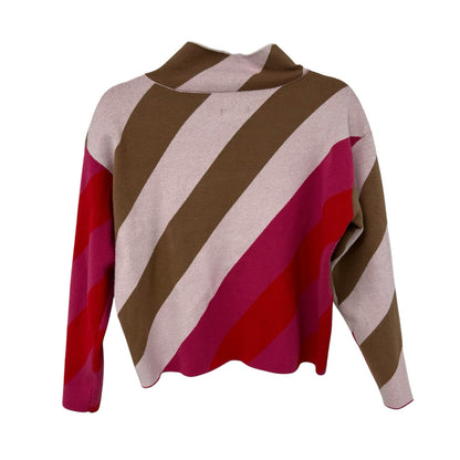 Maeve by Anthropologie Pink Multi Stripe The Carys Mock-Neck Sweater Womens XS
