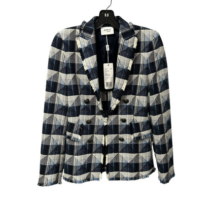 NWT Akris Punto Navy Sky Cream Cotton Blend Front Clasp Denim Blazer Womens US 2