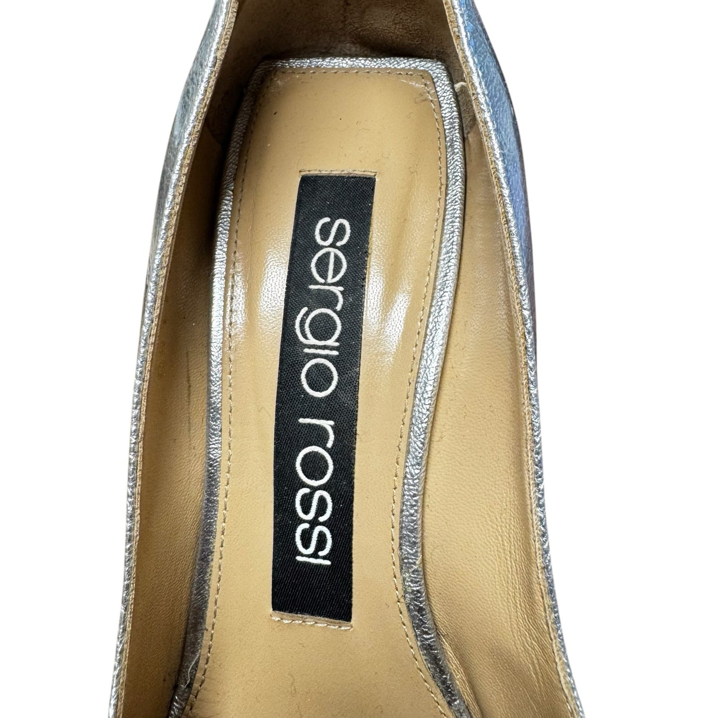 Sergio Rossi Silver Metallic Patent Leather Pointed Toe Pumps Womens 6