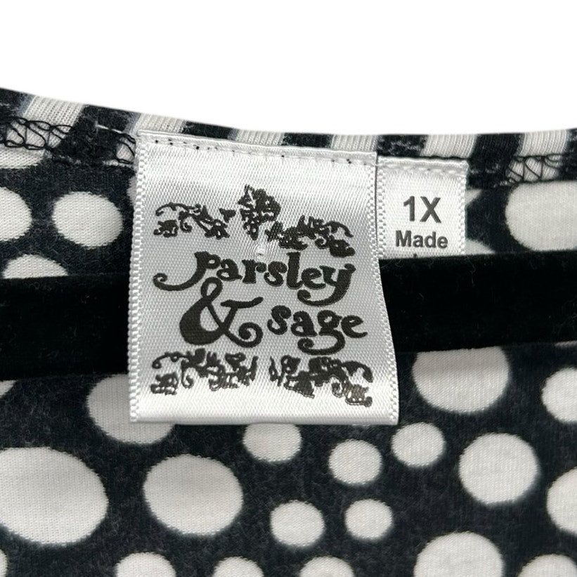 Parsley & Sage Black White Natural Spot Stripe Cotton Blend Top Womens 1X