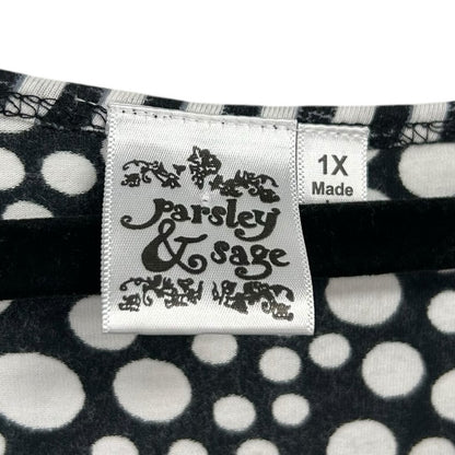 Parsley & Sage Black White Natural Spot Stripe Cotton Blend Top Womens 1X