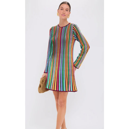 Tuckernuck Jewel Stripe Rainbow Stripe Knit Long Sleeve Amal Dress Womens XL