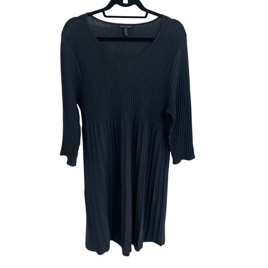 Eileen Fisher Pure Wool Knit Scoop Neck Pleated Sweater Dress Gray Womens XL
