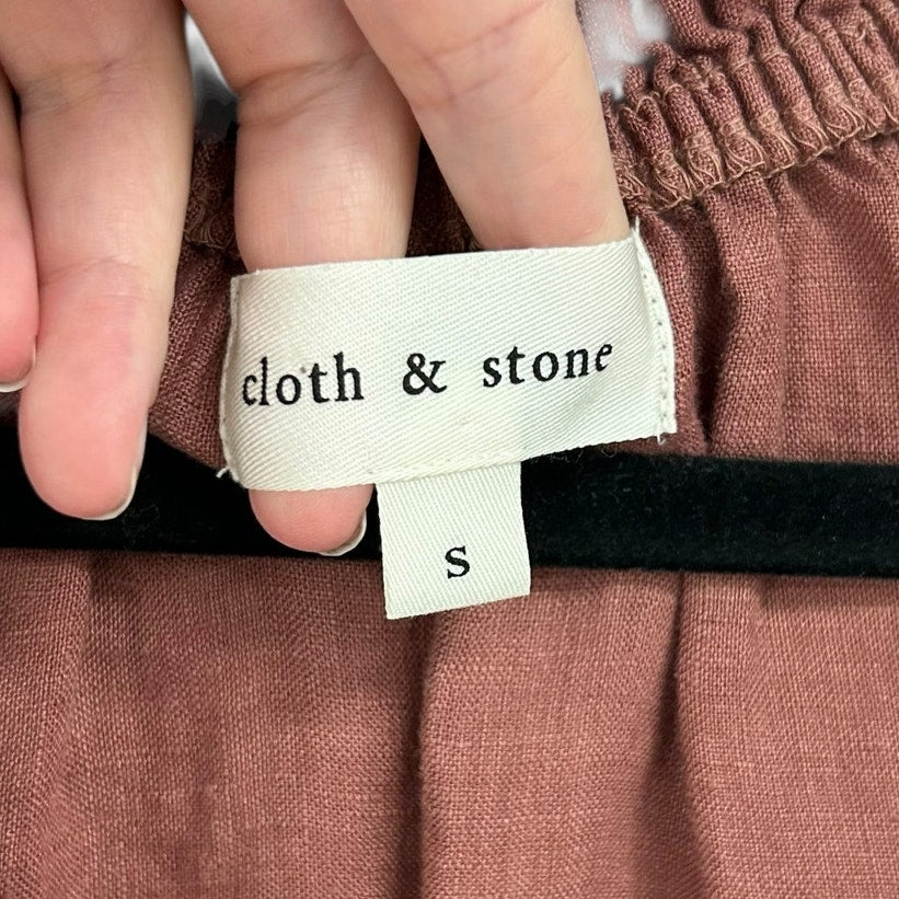Cloth & Stone 100% Linen Rust Short Sleeve Ruffle Front Tie Top Womens Small