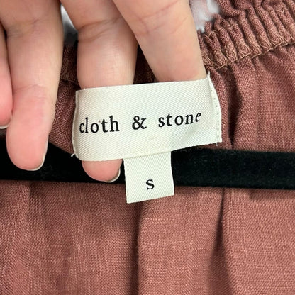 Cloth & Stone 100% Linen Rust Short Sleeve Ruffle Front Tie Top Womens Small