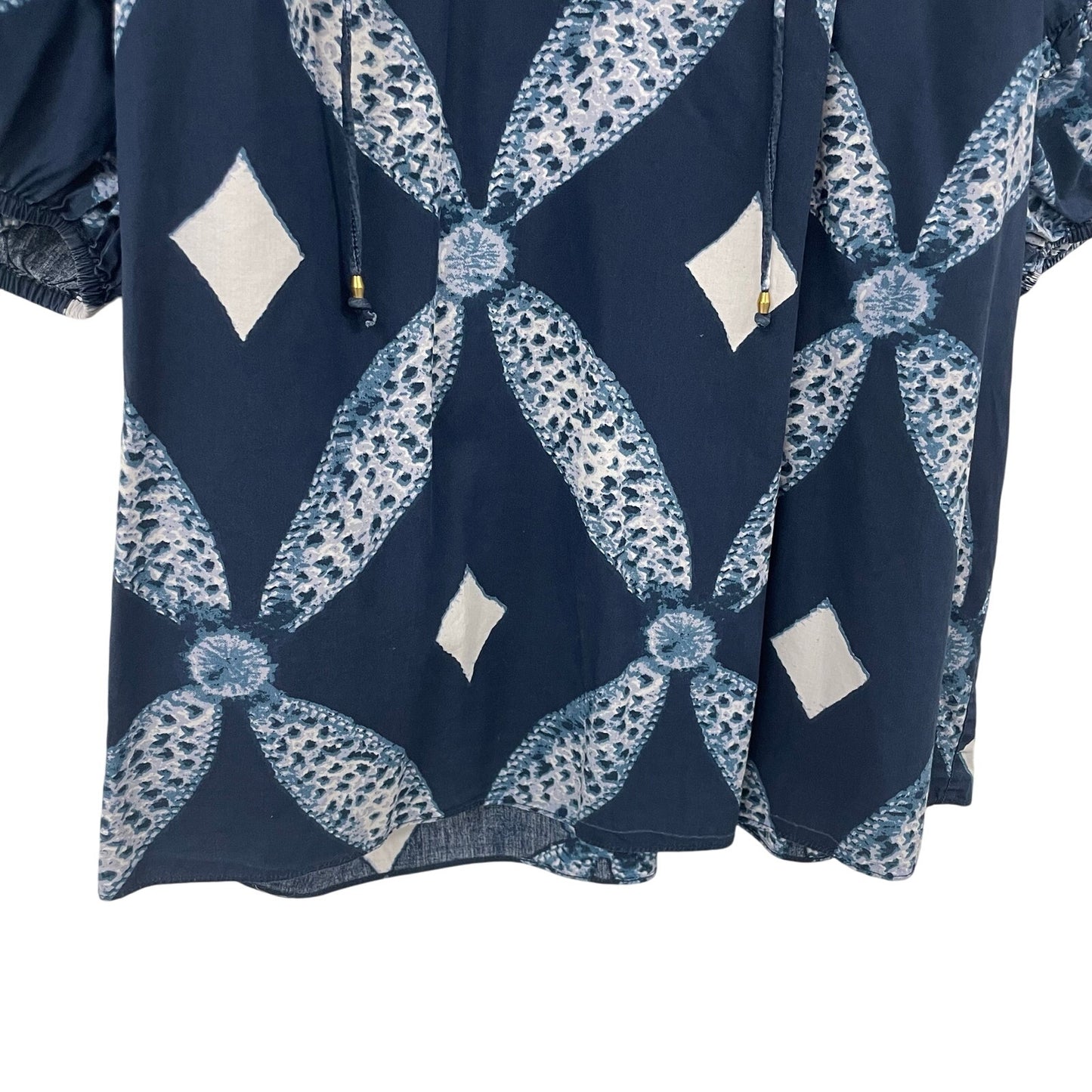 Ulla Johnson Arusi Blouse Indigo Blue Short Sleeve Tie Neck Womens 8