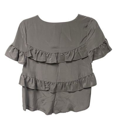 Anthropologie HD in Paris Pure Silk Short Sleeve Ruffle Top Gray Womens Size XS