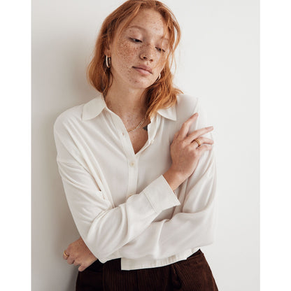 Madewell White Lusterweave Hartfield Button Up Collared Crop Shirt Womens Small