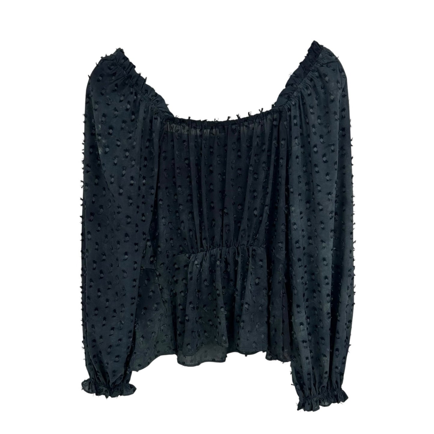 Current Air Navy Green Textured Long Sleeve Ruffle Trim Top Womens Small