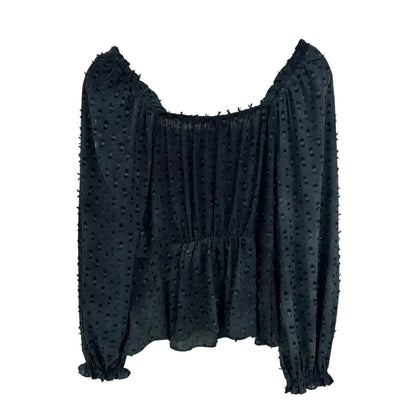 Current Air Navy Green Textured Long Sleeve Ruffle Trim Top Womens Small