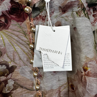 NWT Zimmermann Blush Dancer Floral Long Sleeve Silk Linen Blouse Womens 1 / US 6