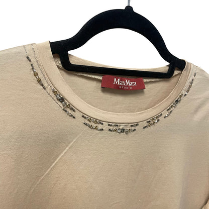 Max Mara Studio Sequin Embellished Short Sleeve T Shirt Tan Womens Medium?