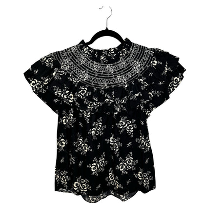 SEA New York Black White Floral Flutter Ruffle Sleeve Alessia Top Womens Medium