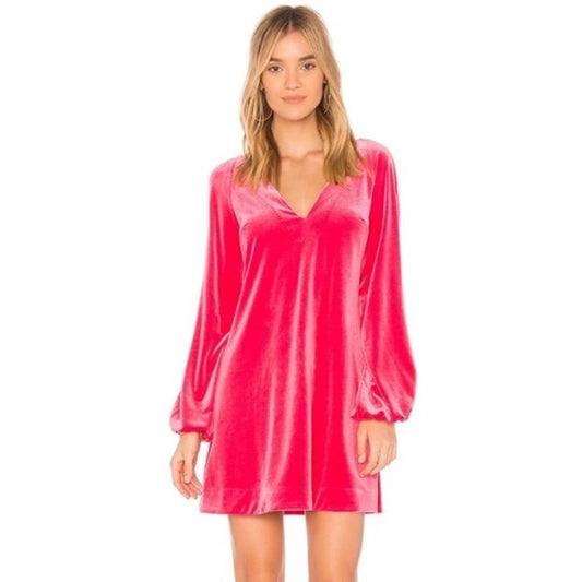 Free People Hot Pink Open Back Long Sleeve Velvet Misha Dress Womens Large