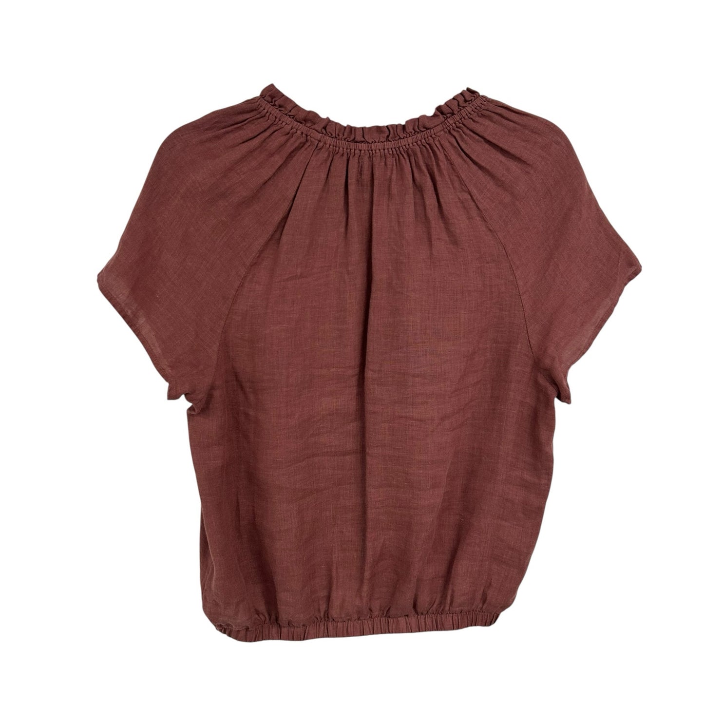 Cloth & Stone 100% Linen Rust Short Sleeve Ruffle Front Tie Top Womens Small