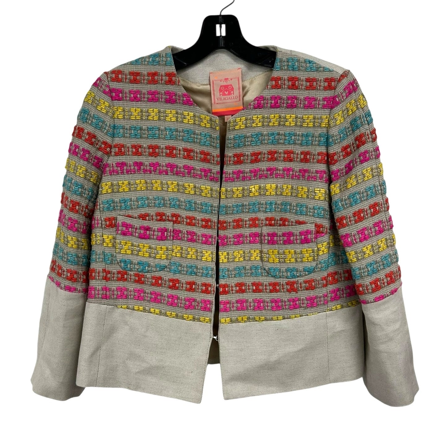 Vilagallo Multicolor Embroidered Front Clasp Lined Jacket Womens 44 / US 12