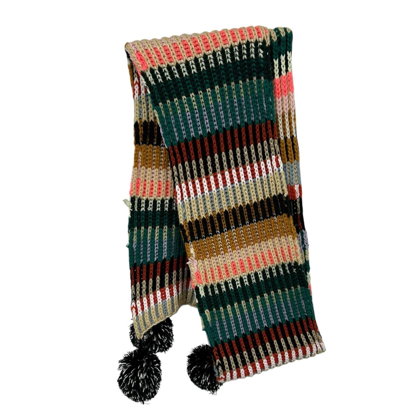 Anthropologie x Caroline Kaufman Acrylic Blend Multicolor Pom Pom Knit Scarf