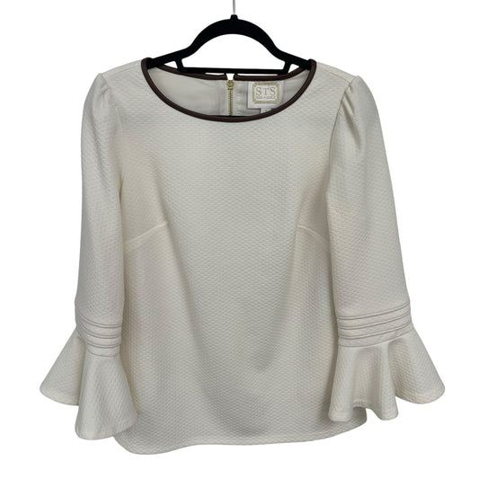 Sail to Sable Ivory Quilted Bell Sleeve Top Brown Faux Leather Trim Size Small
